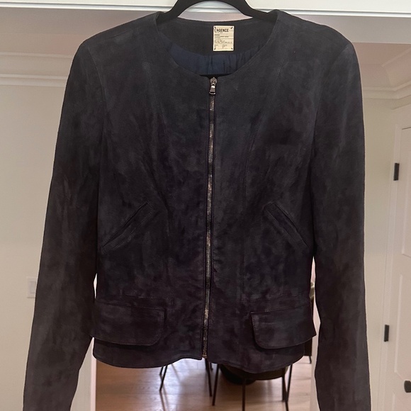 L'Agence Navy Blue Suede Zip Jacket - Size M - Picture 4 of 13